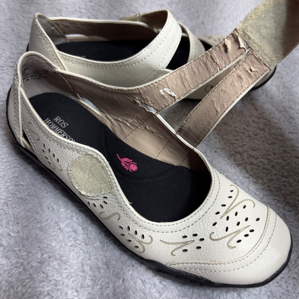 Ros Hommerson Chelsea Flats Womens 5M White Leather Perforated Mary Jane Shoes - Picture 6 of 8